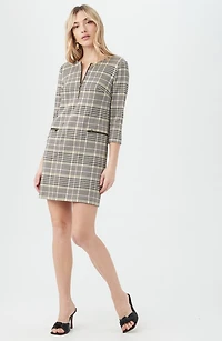 Venda Plaid Three-Quarter Sleeve Shift Dress