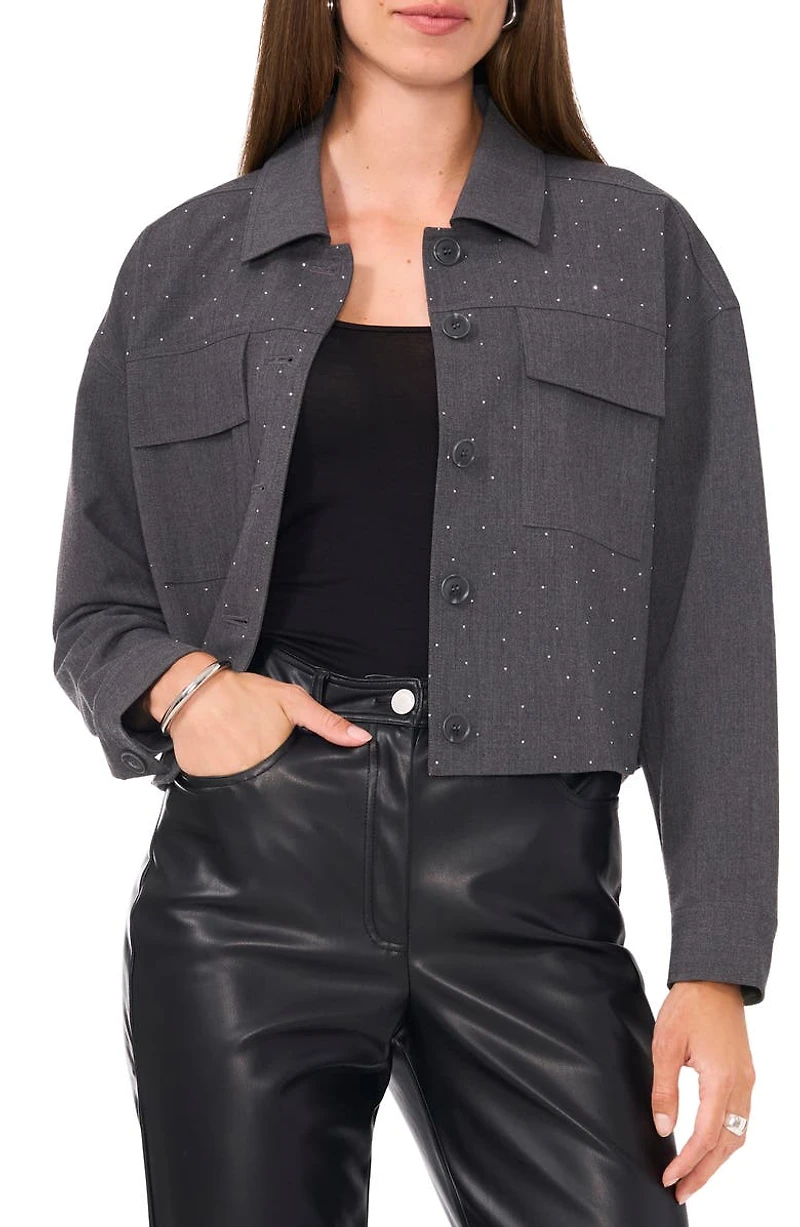 Crystal Stud Crop Shacket