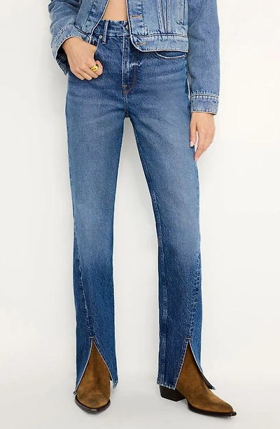 Good Icon Twisted Slit Hem High Waist Straight Leg Jeans