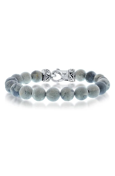 Stainless Steel Gray Jasper Beaded Bracelet