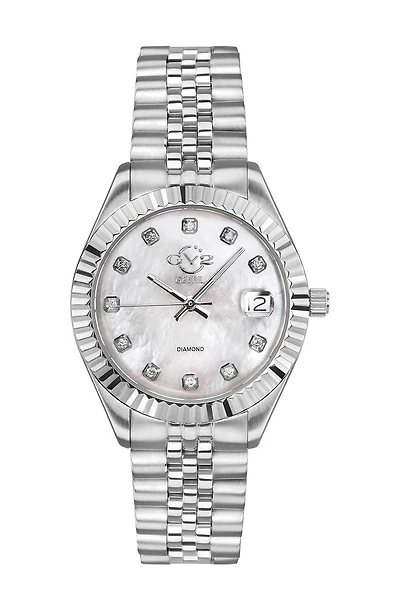 Naples White Dial Steel Diamond Watch, 34mm - 0.146 ctw