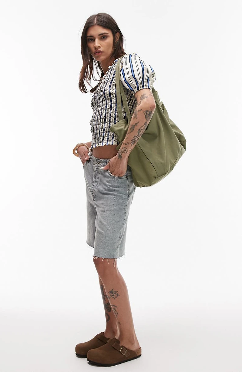 Shirred Puff Sleeve Crop Top