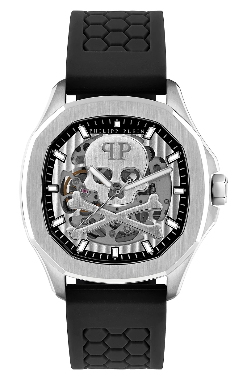 Skeleton Spectre Silicone Strap Watch, 42mm