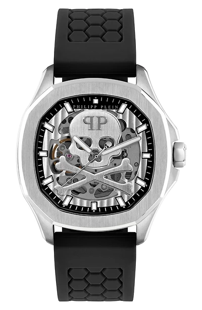 Skeleton Spectre Silicone Strap Watch, 42mm