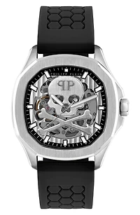 Skeleton Spectre Silicone Strap Watch, 42mm