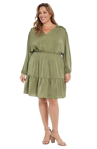 Air Wash Smock Waist Long Sleeve Dress