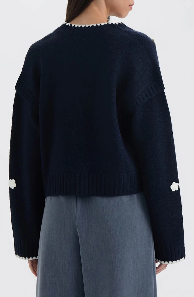 Crochet Flower V-Neck Cardigan