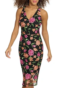 Floral Embroidered Mesh Sheath Dress