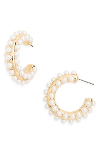 Faux Pearl Hoop Earrings