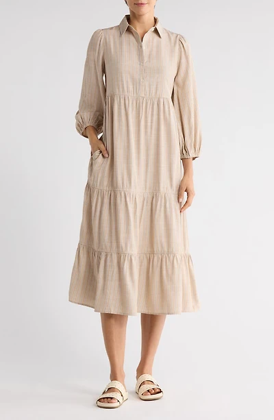 Stripe Tiered Maxi Shirtdress
