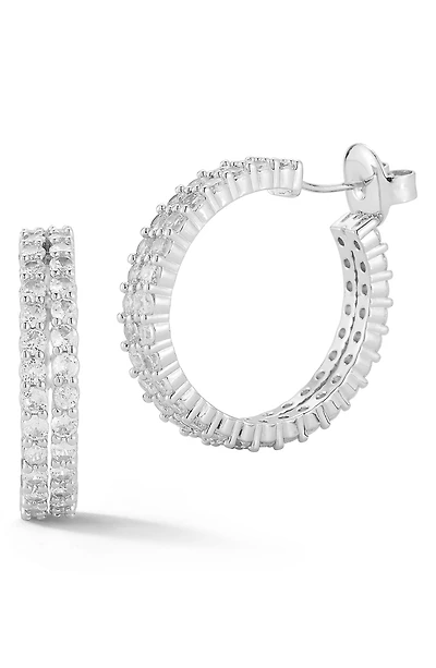 Double Row Pavé Cubic Zirconia Hoop Earrings