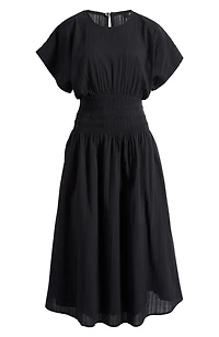 Stripe Smocked Waist Seersucker Dress