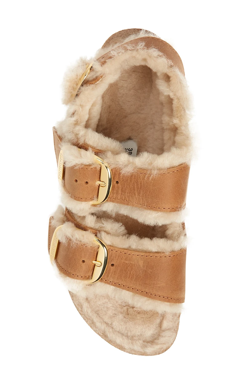 Milano Big Buckle Genuine Shearling Lined Slingback Sandal