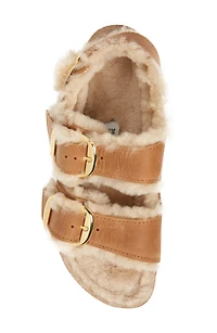 Milano Big Buckle Genuine Shearling Lined Slingback Sandal