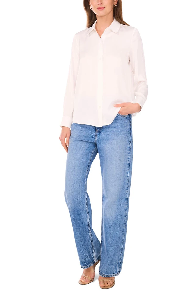 Satin Long Sleeve Button-Up Shirt