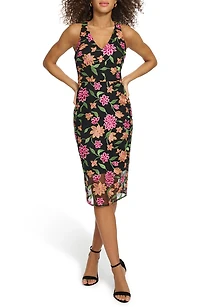 Floral Embroidered Mesh Sheath Dress