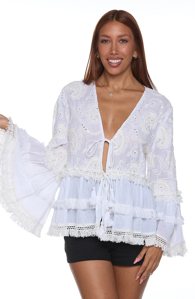 Ruffle Sleeve Cover-Up Top