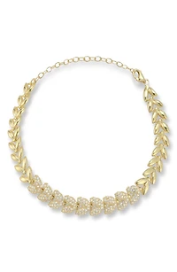 14K Gold Plated Pavé Cubic Zirconia Leaves Bracelet