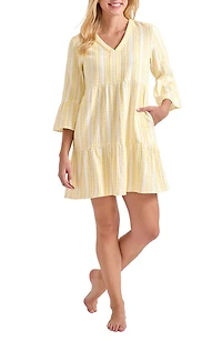 Stripe Cotton Tiered Cover-Up Dress