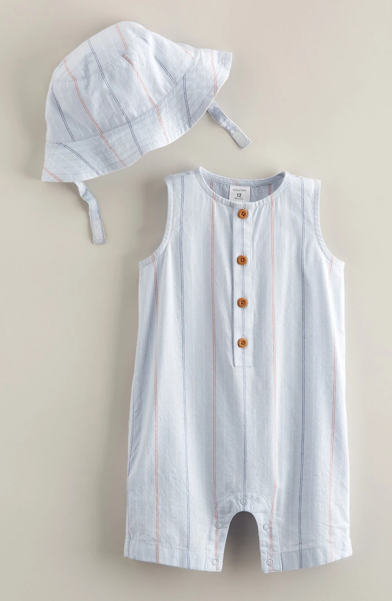 Print Henley Romper & Hat Set