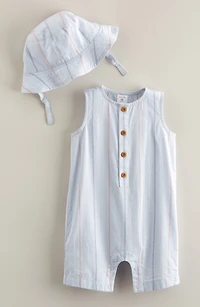 Print Henley Romper & Hat Set