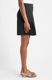 Pleated High Waist A-Line Twill Shorts