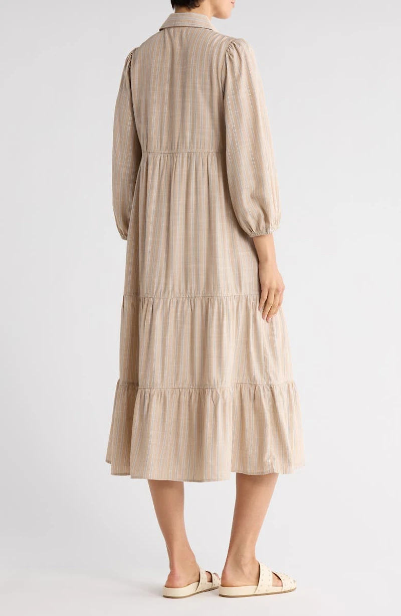 Stripe Tiered Maxi Shirtdress