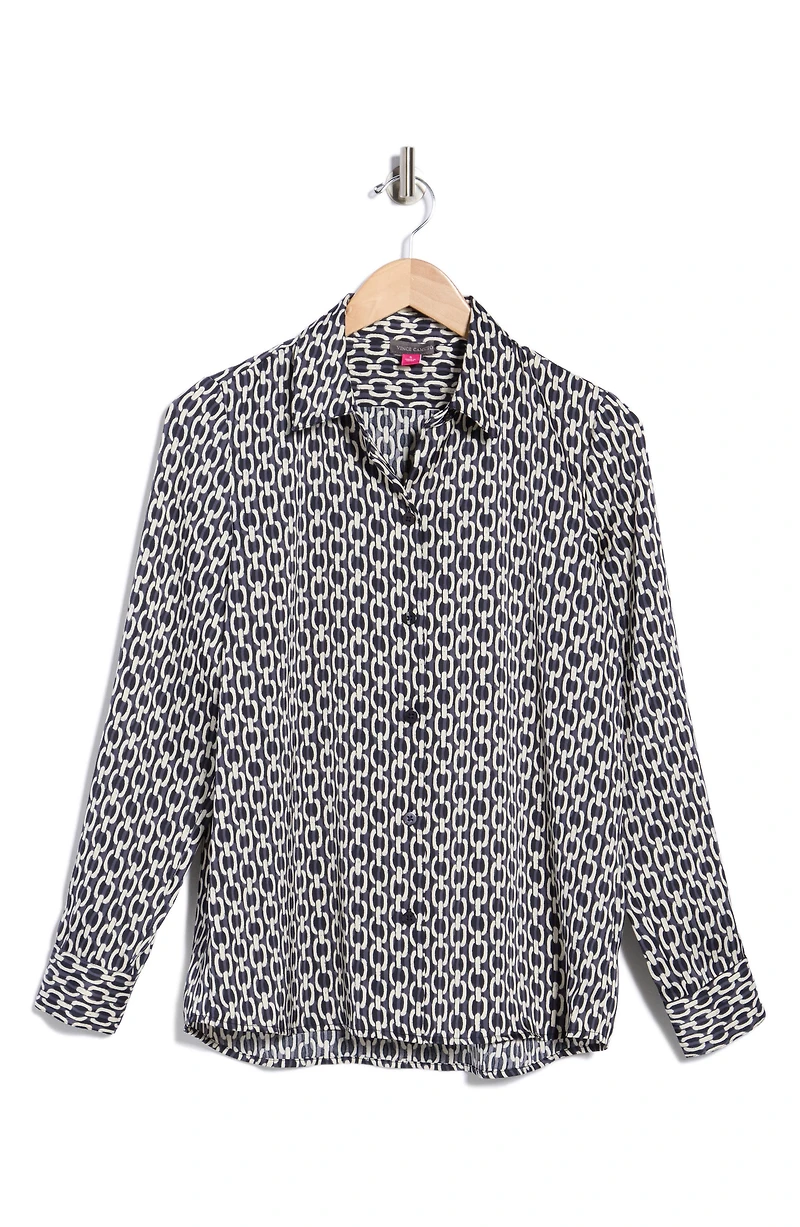 Satin Long Sleeve Button-Up Shirt