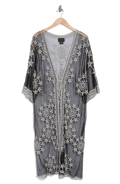 Embroidered Tie Front Duster