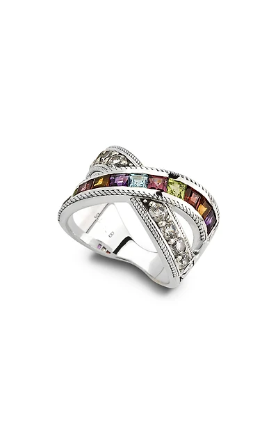 Sterling Silver Semiprecious Stone Crossover Band Ring