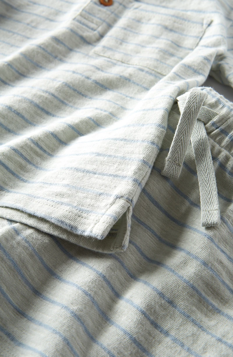 Stripe Short Sleeve Henley & Drawstring Shorts Set