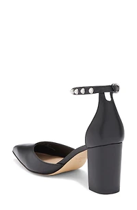 Faux Pearl Block Heel Pump