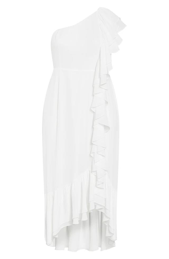 white one shoulder ruffle hem maxi dress White one shoulder ruffle hem maxi dress from pretty