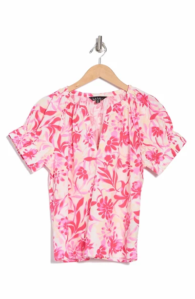 Split Neck Puff Sleeve Top