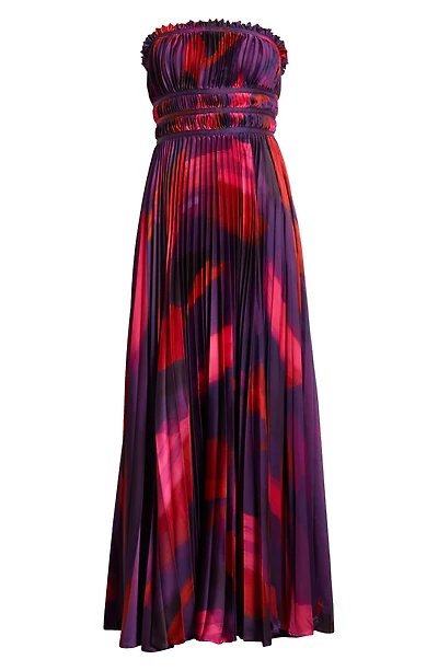 Sabina Floral Tiered Plissé Gown
