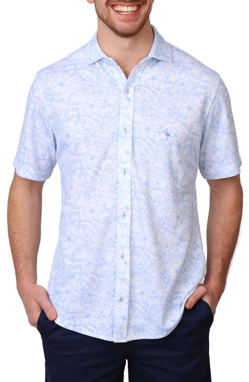 Tropical Short Sleeve Modal Blend Button-Up Shirt
