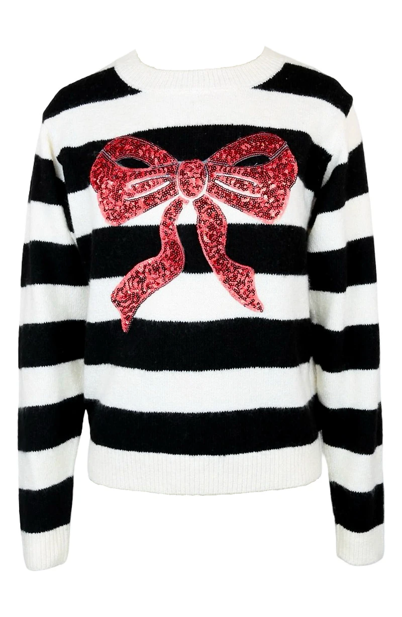 Kids' Sequin Bow Stripe Sweater