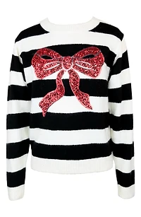 Kids' Sequin Bow Stripe Sweater