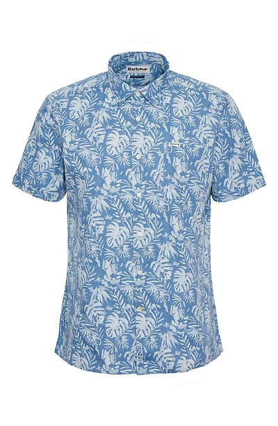 Ives Regular Fit Leaf Print Short Sleeve Cotton Button-Up Shirt