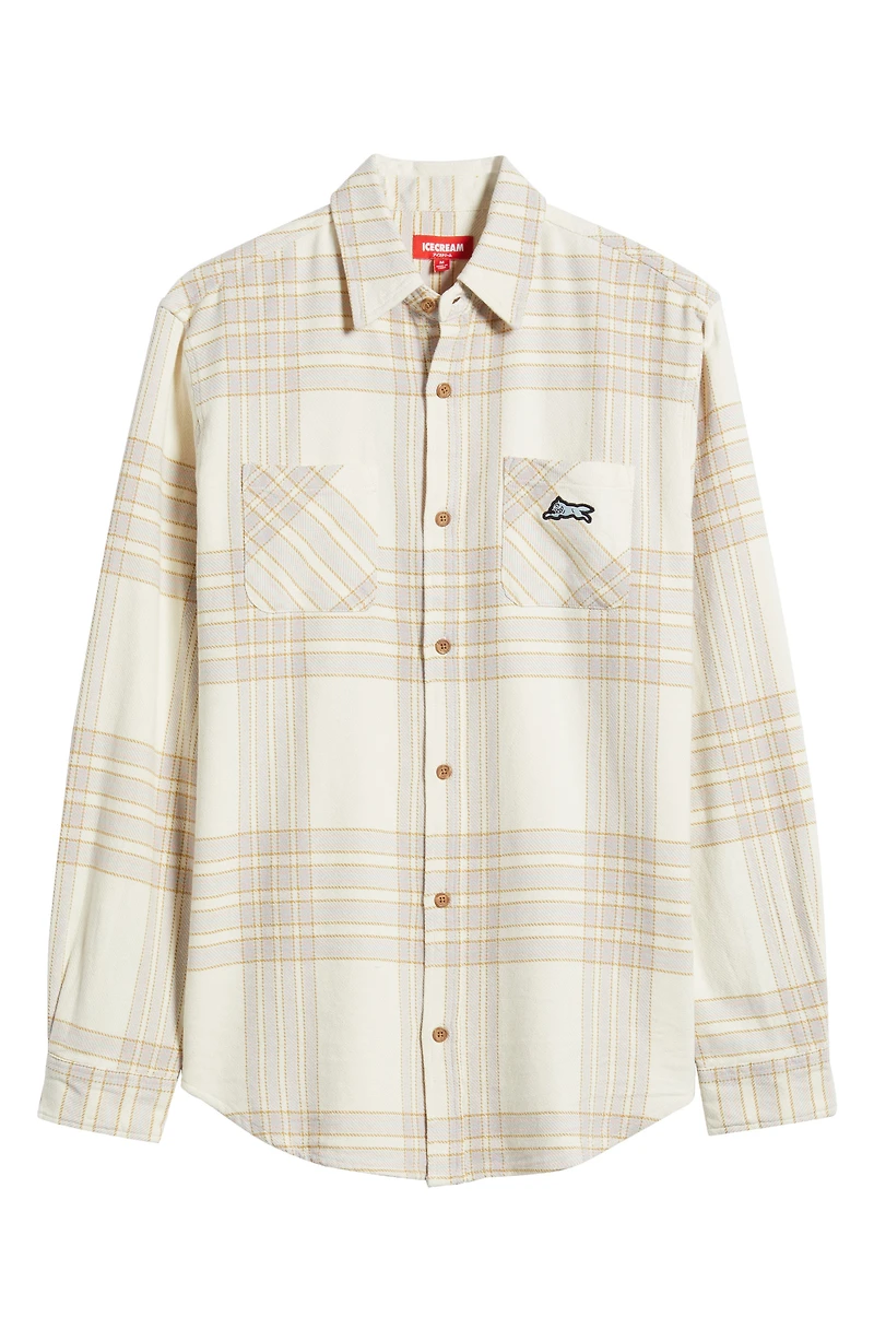 Snow White Plaid Cotton Flannel Button-Up Shirt