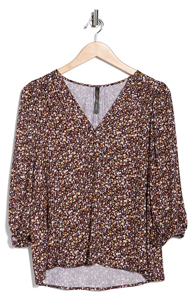 Floral V-Neck Balloon Sleeve Top