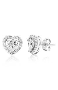 Sterling Silver Cubic Zirconia Heart Halo Stud Earrings
