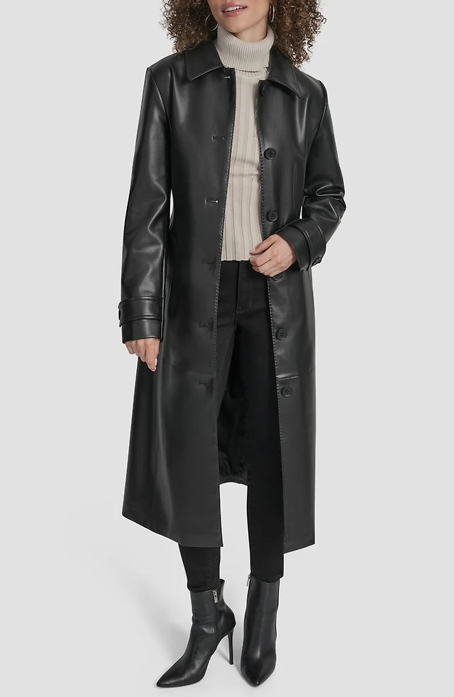 DKNY Faux Leather Trench Coat The Summit