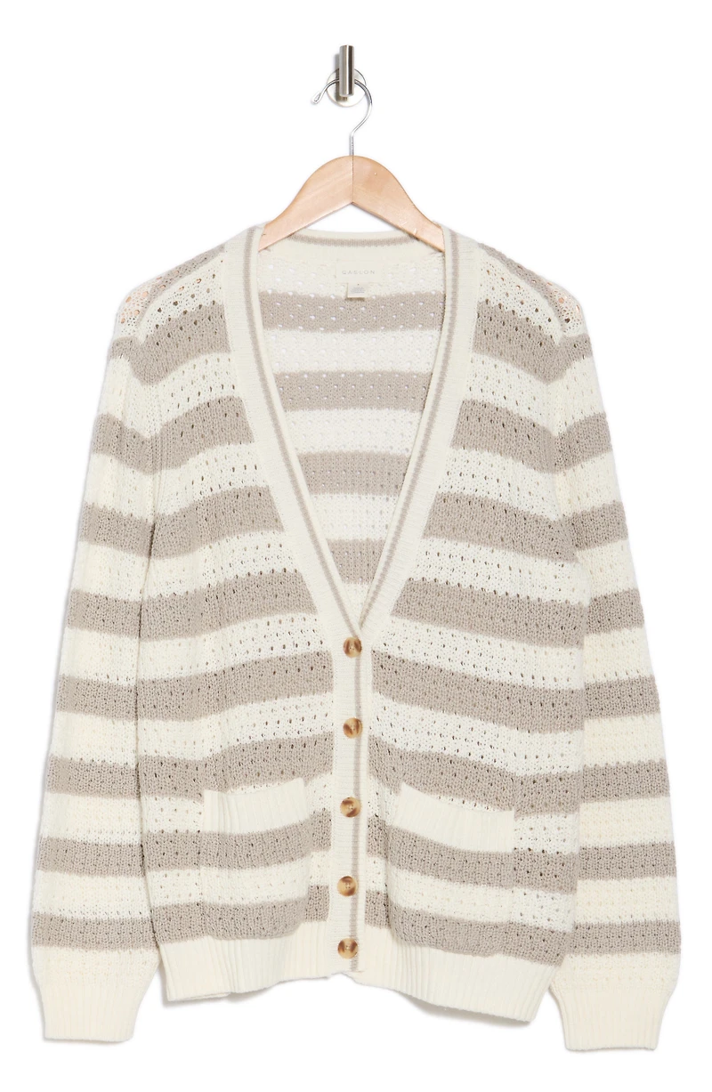 Stripe Open Stitch Cotton Blend Cardigan