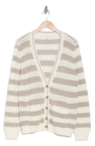 Stripe Open Stitch Cotton Blend Cardigan
