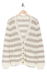 Stripe Open Stitch Cotton Blend Cardigan