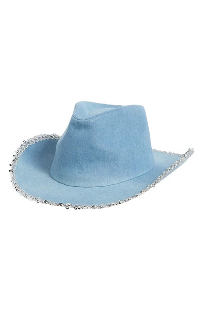 Sequin Edge Denim Cowboy Hat