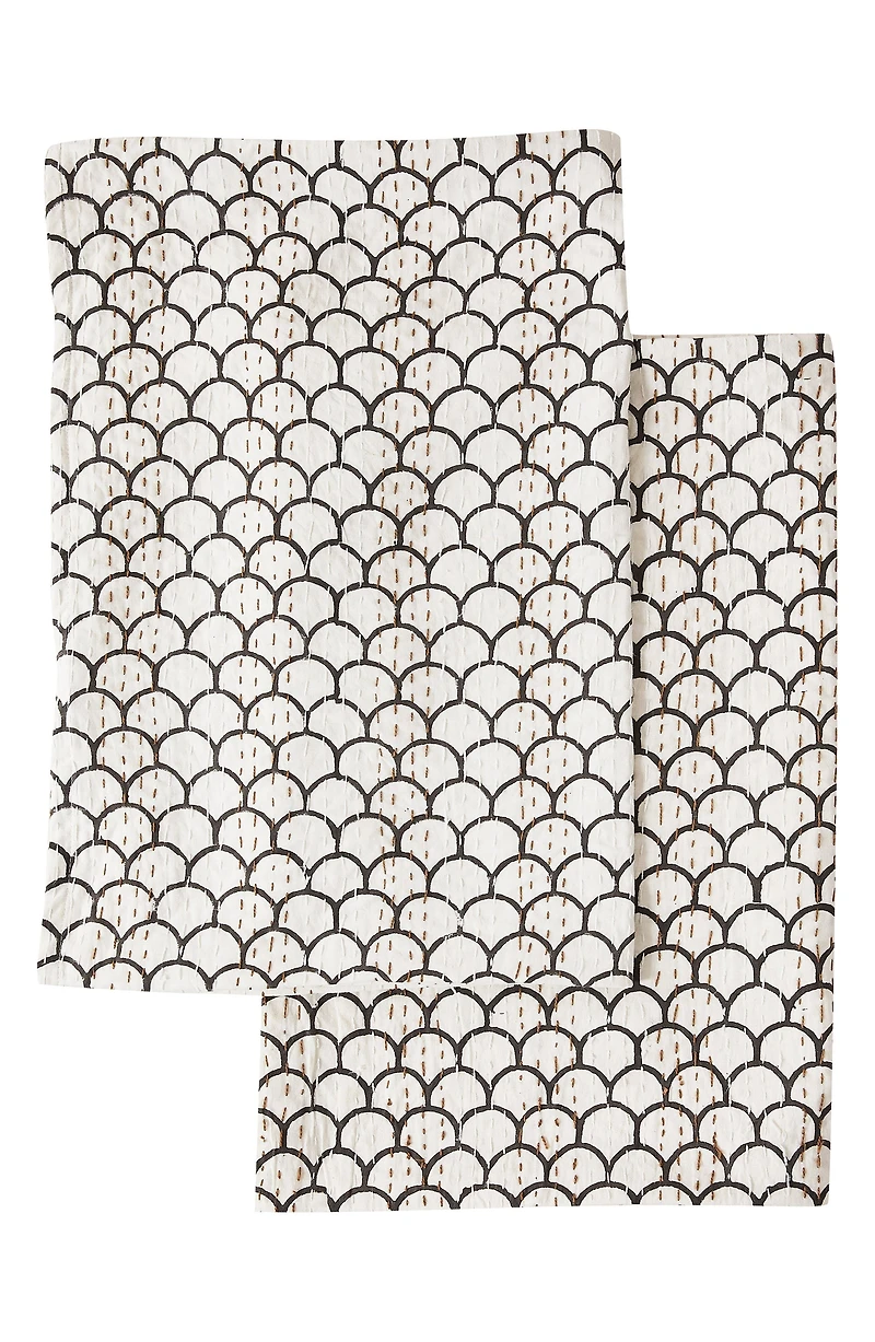 Scalloped Handstitched Kantha Set of 2 Cotton Shams