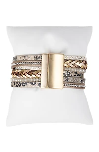 Embossed Faux Leather Buckle Bracelet