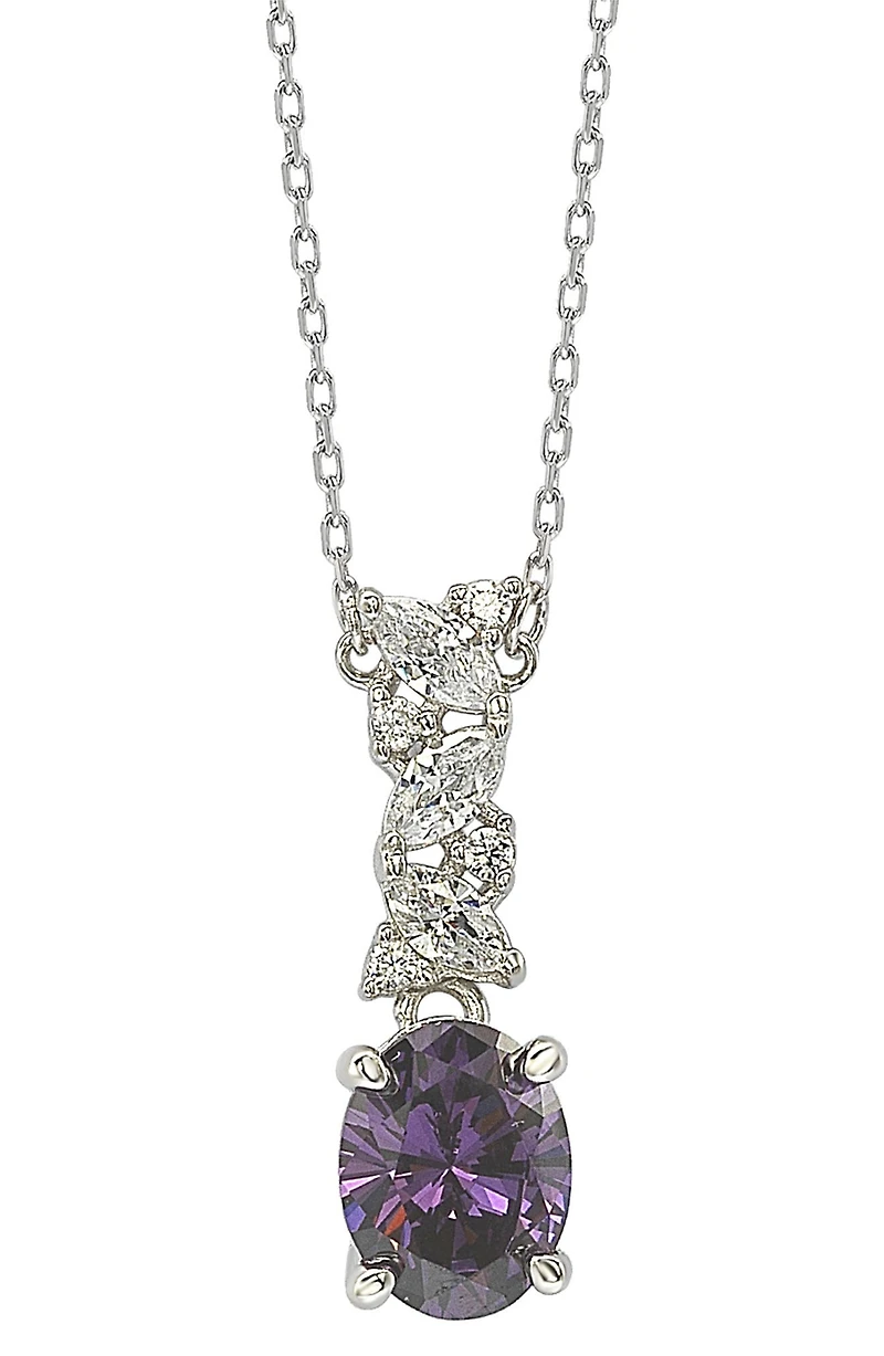 Sterling Silver Purple & White Cubic Zirconia Cluster Pendant Necklace